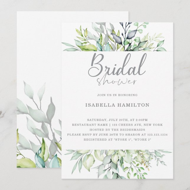 Calligraphy Botanical Bridal Shower Invitation (Front/Back)
