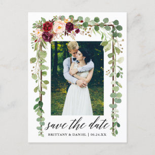 Calligraphy Botanical Floral Save The Date Wood Announcement Postcard