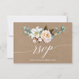 Calligraphy Botanical Floral Wedding Kraft RSVP
