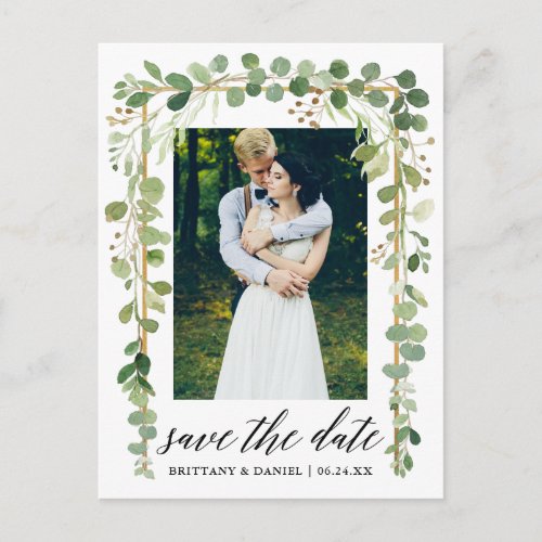 Calligraphy Botanical Gold Save The Date Photo Announcement Postcard