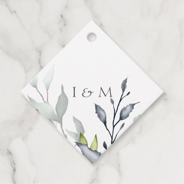 Calligraphy Botanical Wedding Favor Tags (Front)