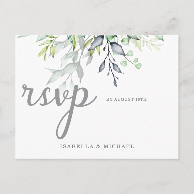 Calligraphy Botanical Wedding Rsvp Postcard (Front)