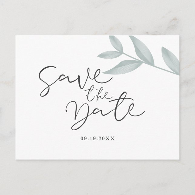 Calligraphy Botanical Wedding Save the Date Announcement Postcard (Front)