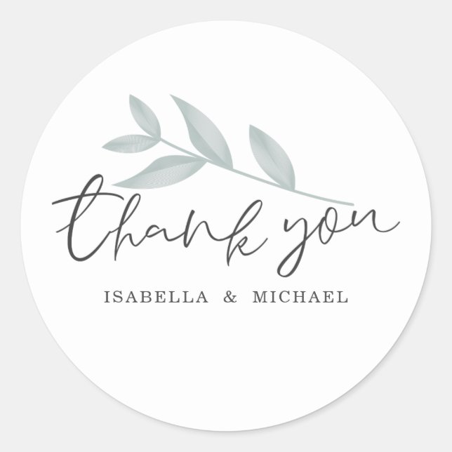 Calligraphy Botanical Wedding Thank you Classic Round Sticker (Front)