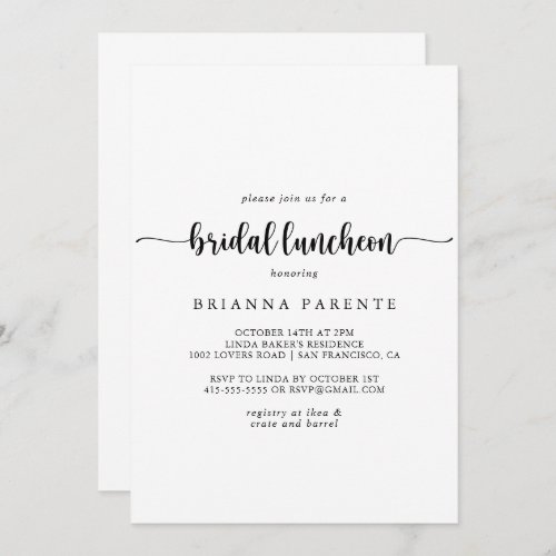 Calligraphy Bridal Luncheon Bridal Shower  Invitation