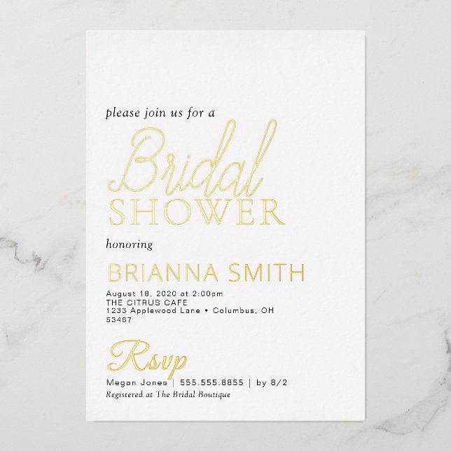 Calligraphy Bridal Shower Real Foil Invitation (Front)