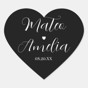 Calligraphy Bride and Groom Names on Heart Sticker