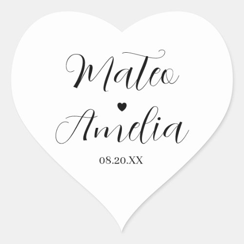 Calligraphy Bride and Groom Names on Heart Sticker