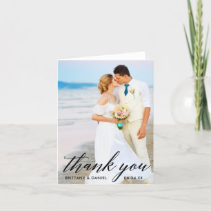 Calligraphy Bride Groom Wedding Photo Note B Letterpress Thank You Card