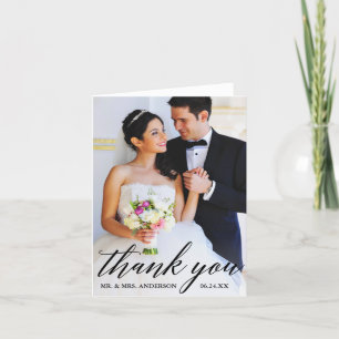 Calligraphy Bride Groom Wedding Photo Note Letterpress Thank You Card