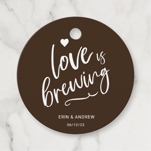 Calligraphy Brown Love is Brewing Wedding Favor Tags