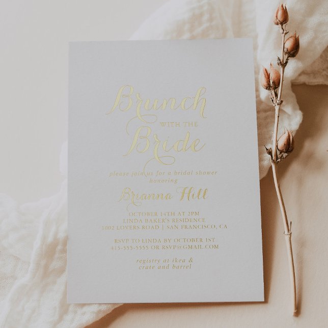 Calligraphy Brunch with the Bride Shower Gold   Foil Invitation (Creator Uploaded)