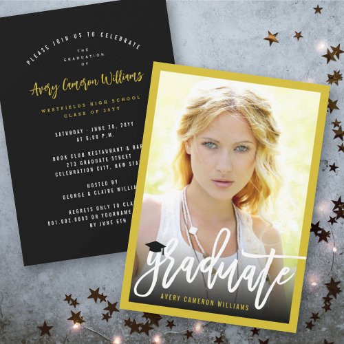 Calligraphy Brush Script Photo Graduation Party Invitation