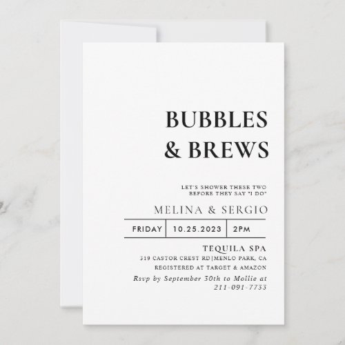 Calligraphy Bubbles  Brews Bridal shower   Invitation