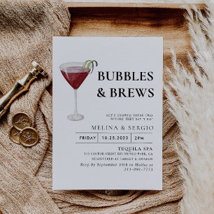 Calligraphy Bubbles & Brews Bridal shower Invitation