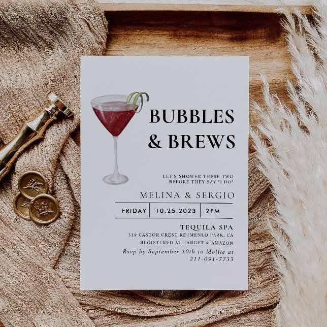 Calligraphy Bubbles & Brews Bridal shower   Invitation (Creator Uploaded)