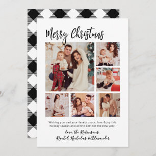Calligraphy Buffalo Plaid 6 Multi Photo Christmas Holiday Card