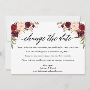 Calligraphy Burgundy Floral New Wedding Date Card