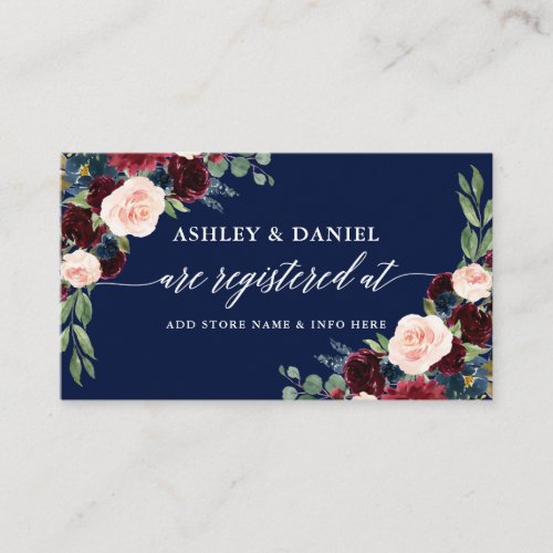 Calligraphy Burgundy Floral Wedding Blue Registry Enclosure Card