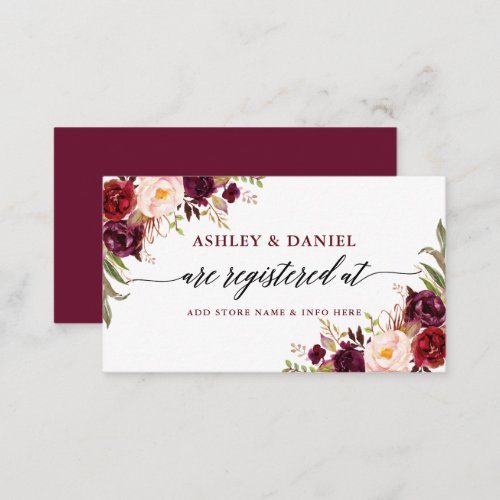 Calligraphy Burgundy Floral Wedding Registry Enclosure Card