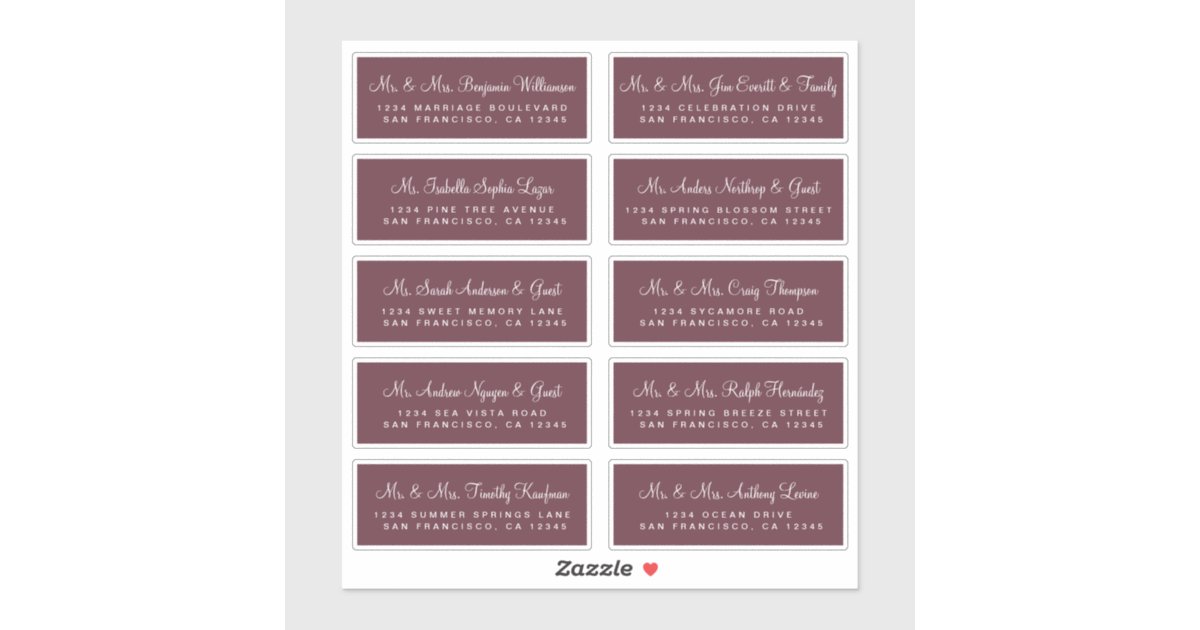 Calligraphy Burgundy Wedding Guest Address Labels | Zazzle