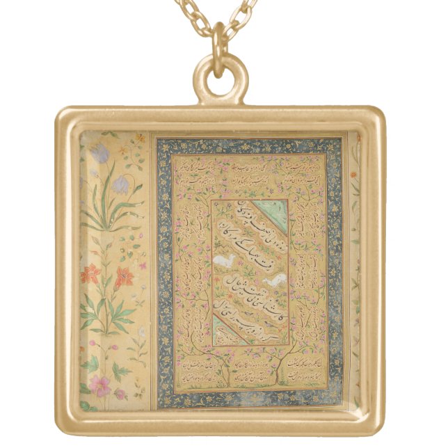 Calligraphy by the Iranian master Ali al-Mashhadi Gold Plated Necklace (Front)