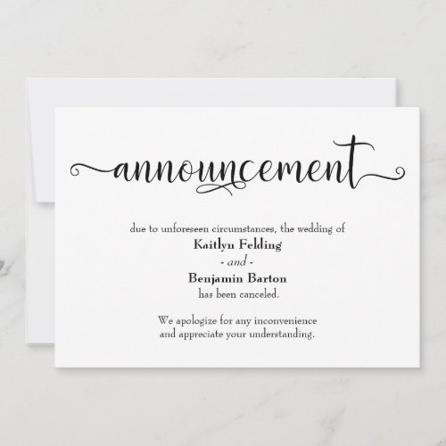 Calligraphy Canceled Wedding Announcement
