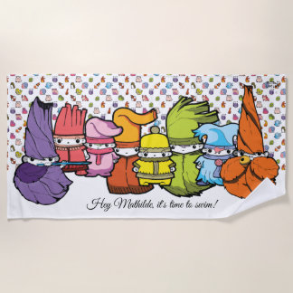 Calligraphy Cartoon Character Goblins WhitePattern Beach Towel