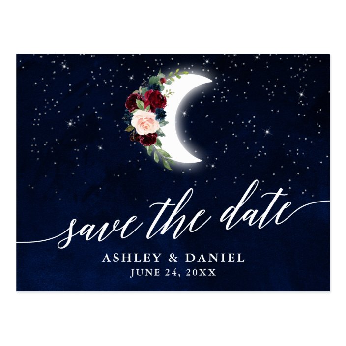 Download Calligraphy Celestial Floral Moon Save The Date Postcard Zazzle Com