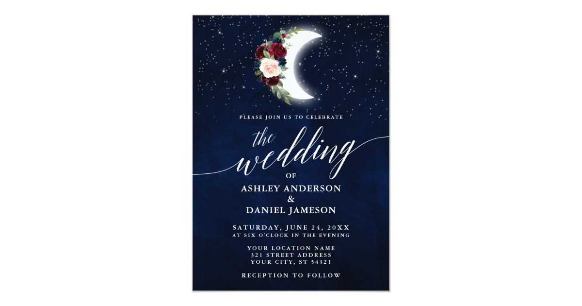Download Calligraphy Celestial Wedding Floral Moon Stars Invitation ...