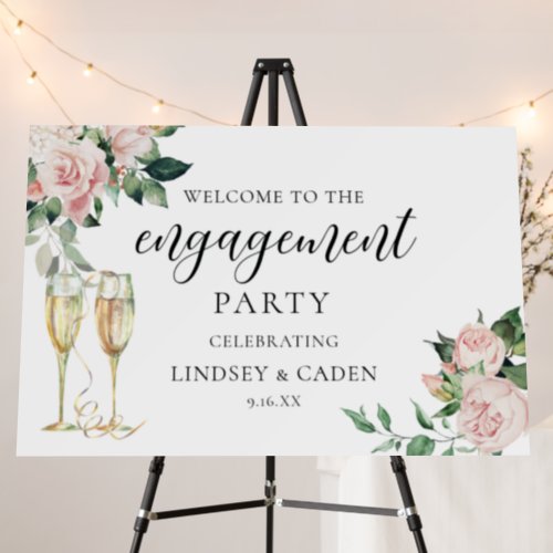 Calligraphy Champaign Floral Engagement Welcome Foam Board