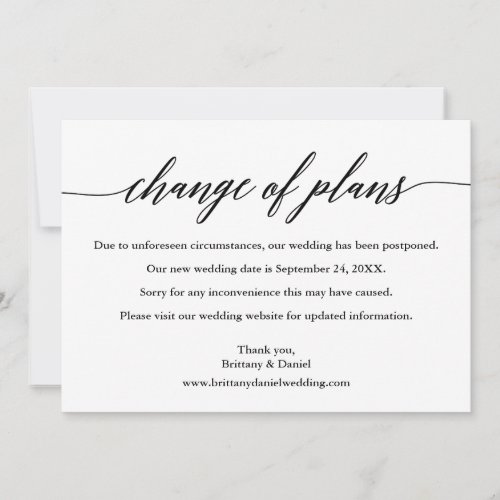 Calligraphy Change of Plans New Wedding Date Card