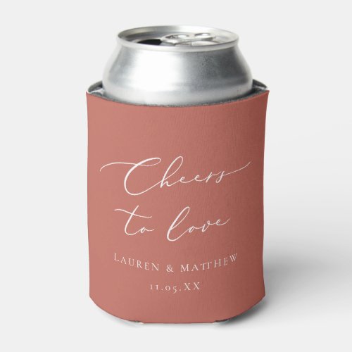 Calligraphy Cheers to Love Terracotta Wedding Can Cooler