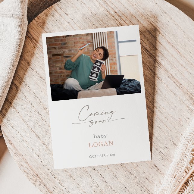 Calligraphy Chic Pastel Coming Soon Pregnancy Card (Creator Uploaded)