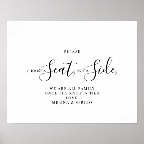 Calligraphy Choose a Seat Not a Side Wedding  Poster