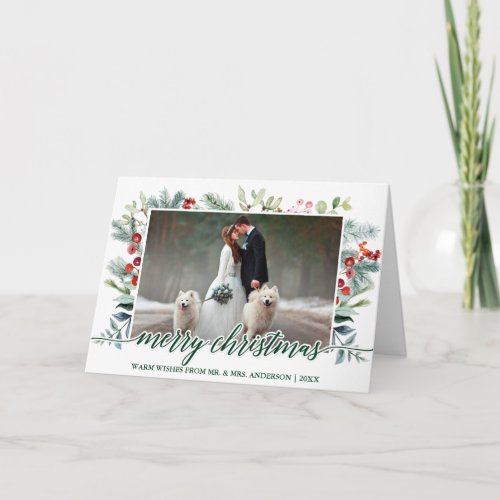 Calligraphy Christmas Greenery Wedding Fold Green Holiday Card