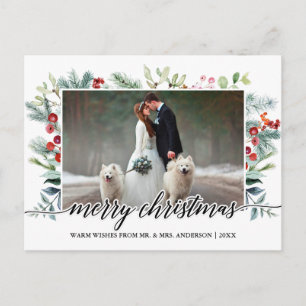 Calligraphy Christmas Greenery Wedding Photo Postcard