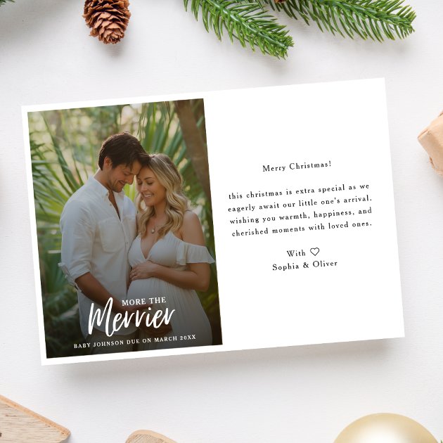 Pregnancy christmas card - Pink Dramatic personalized gifts for you Calligraphy christmas photo pregnancy announcement
