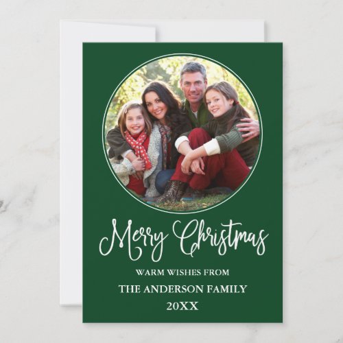 Calligraphy Christmas Round Photo Frame Green Holiday Card