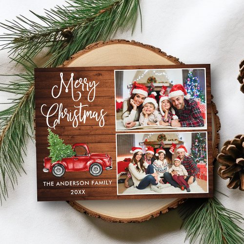 Calligraphy Christmas Vintage Truck Wood 2 Photo  Postcard