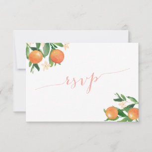Calligraphy Citrus Oranges Coral Pink Meal Choices RSVP Card