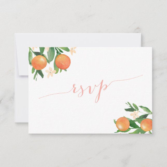 Calligraphy Citrus Oranges Coral Pink Meal Choices RSVP Card (Front)