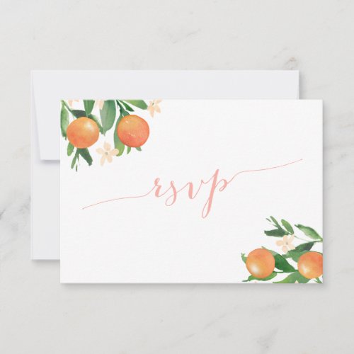 Calligraphy Citrus Oranges Coral Pink Meal Choices RSVP Card