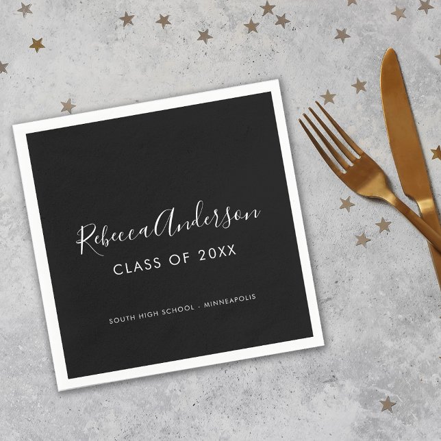 Calligraphy Class of 2025 Black Graduation Party Napkins (Creator Uploaded)