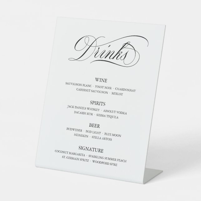 Calligraphy Classic Elegant Wedding Bar Menu Sign (Front)