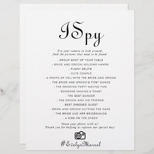 Calligraphy Classic Minimalist I Spy Wedding Game