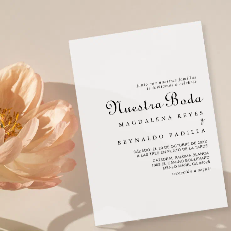 Calligraphy Classic Minimalist Nuestra Boda Invitation | Zazzle