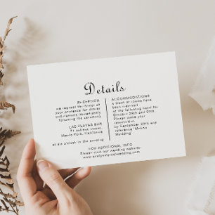 Calligraphy Classic Minimalist Wedding Details Enclosure Card