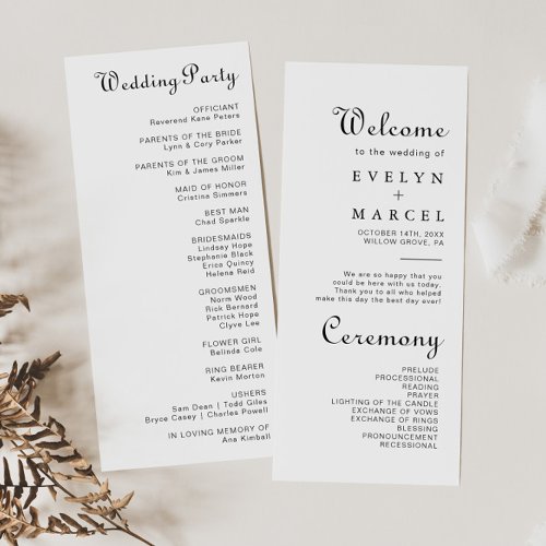 Calligraphy Classic Minimalist Wedding Program