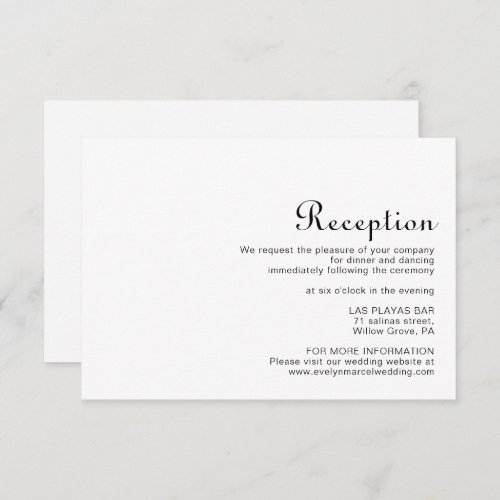 Calligraphy Classic Minimalist Wedding Reception   Enclosure Card